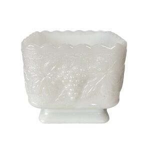 Vintage Anchor Hocking Milk Glass Planter Embossed with Grapes